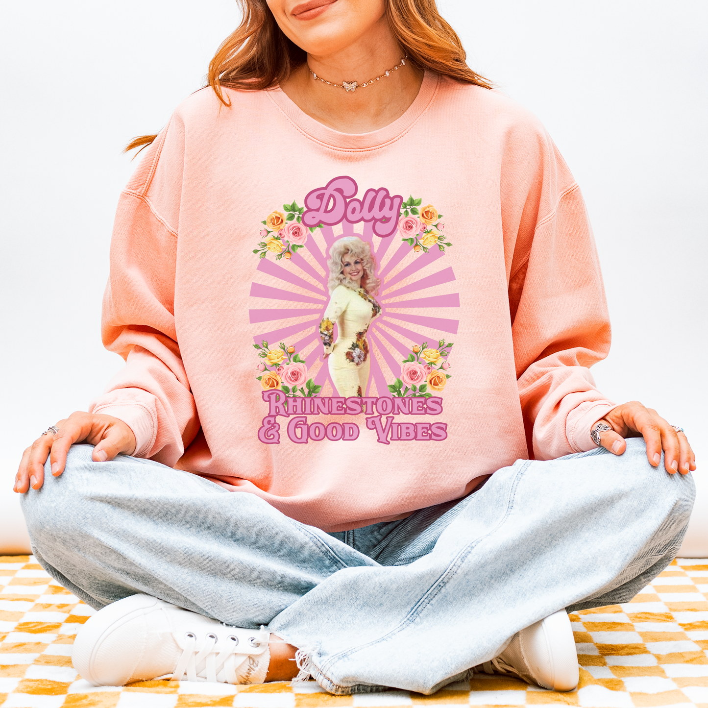 Dolly Rhinestones & Good Vibes Cozy Sweatshirt