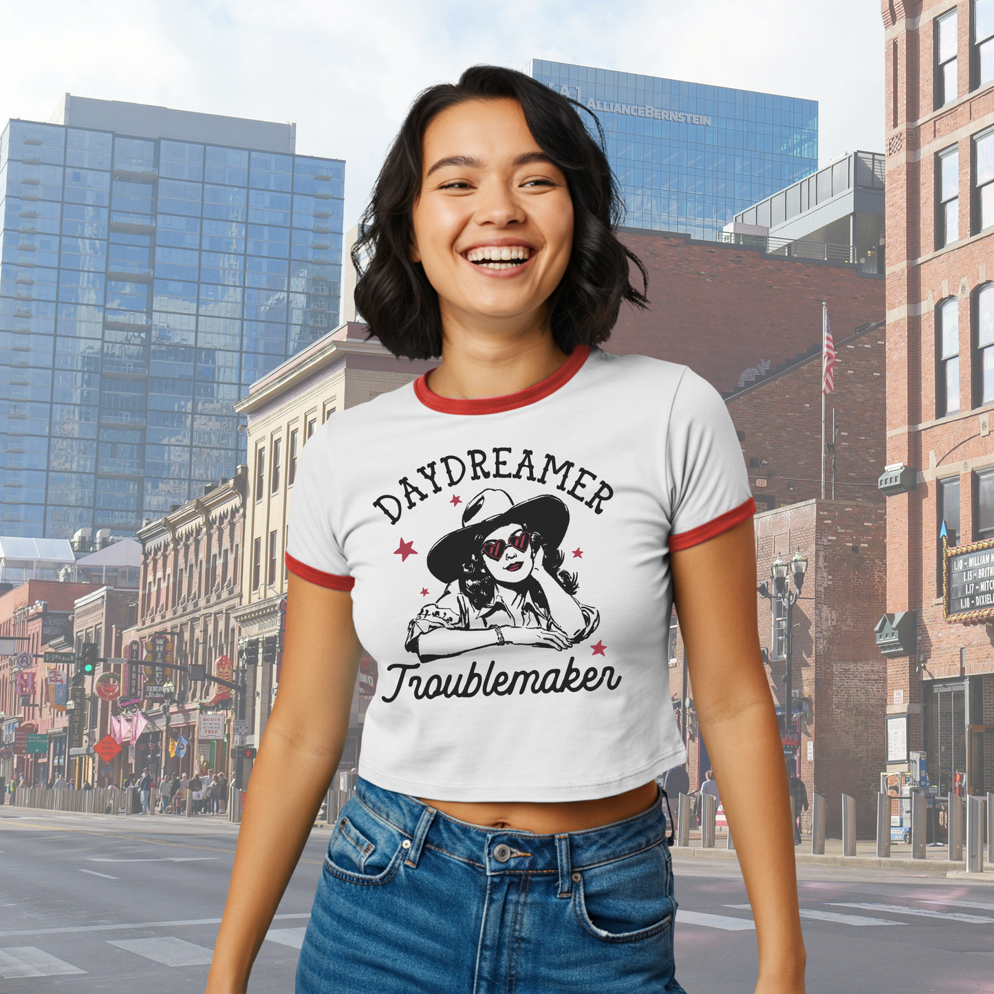 Daydreamer Trouble Maker Cowgirl Ringer Tee